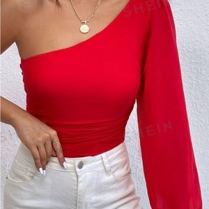 Red one shoulder